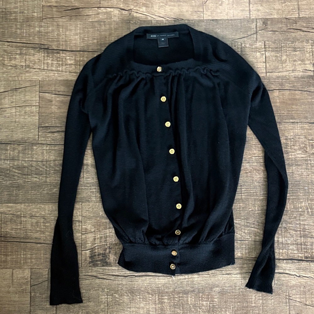 Marc by Marc Jacobs Black 100% Cashmere Button-Down Women's Sweater. Ribbed.